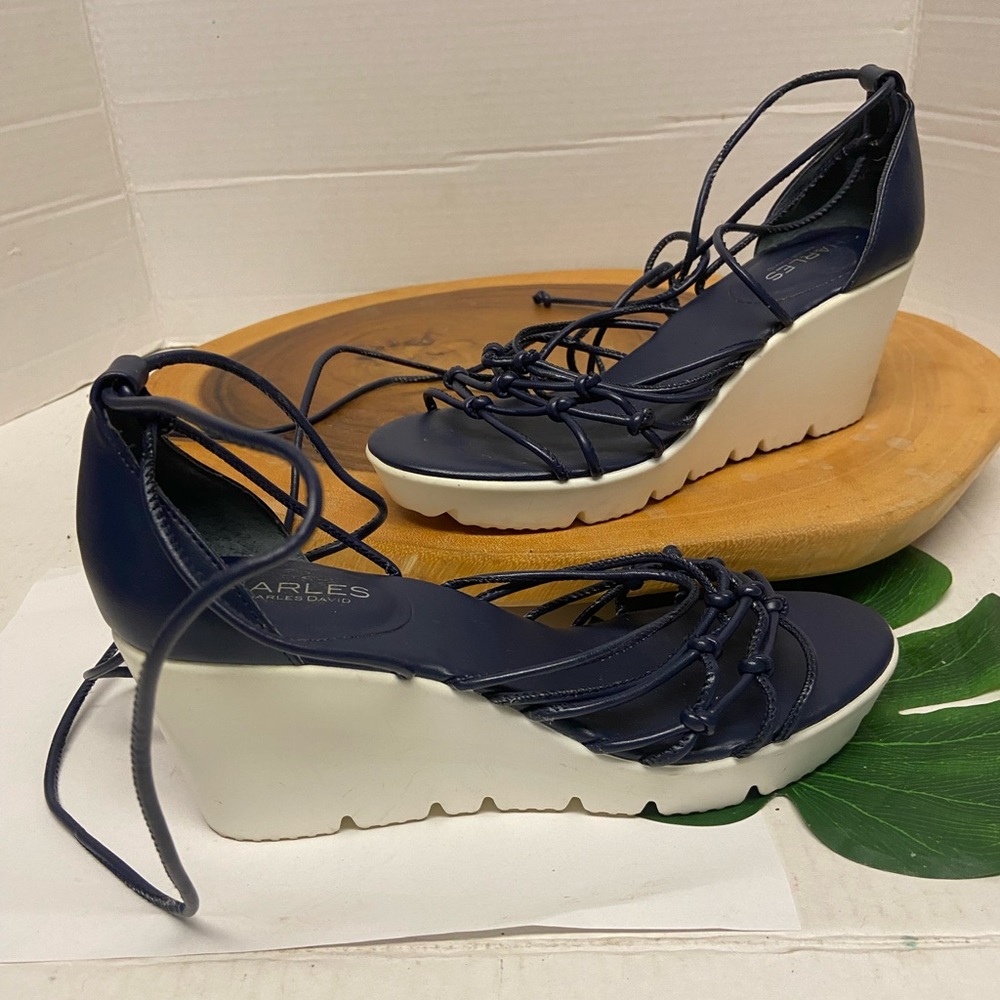 Charles David Color Block Lace Up Wedge Sandals - image 1